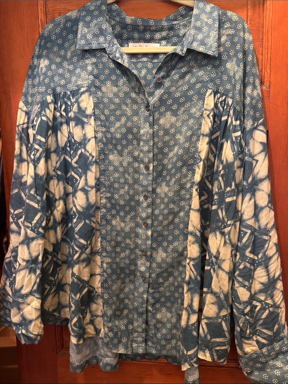 We The Free Blue Floral & Tie-Dye Button-Front Shirt
